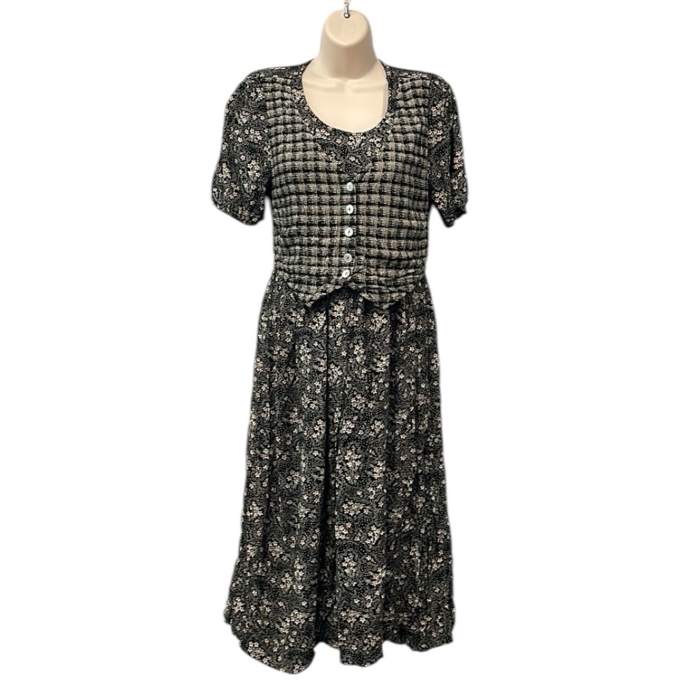 Vintage 90’s Women‎ 9/10 All That Jazz Floral Plaid Vest Midi Dress Made Mexico